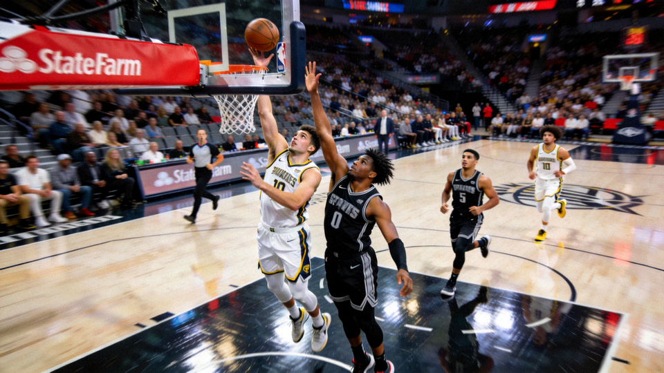 NBA总决赛篮球比赛瞬间，球员在篮下争抢篮板并准备快速反击的赛场画面